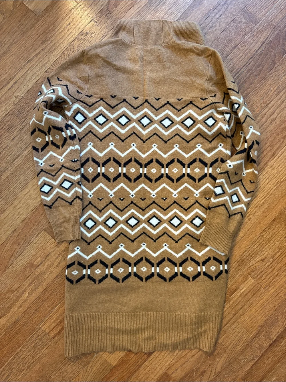 LOFT Camel Geometric Open-Front Cardigan